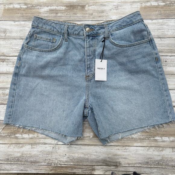 Forever 21 Jean Shorts 31 NWT Light Wash Denim High Rise Mushroom Boho Festival - Picture 4 of 8